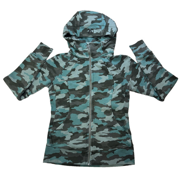 Lululemon Scuba Hoodie Tidewater Teal Camo Blue Green Heritage 365 Women Size 8 - Picture 1 of 10